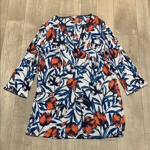 Womens J. Crew Floral V-Neck Tunic‎ Long Sleeve Top